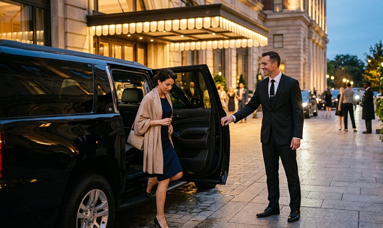 RideYeah chauffeur and luxury black SUV on a door-to-door ride in Beverly Hills